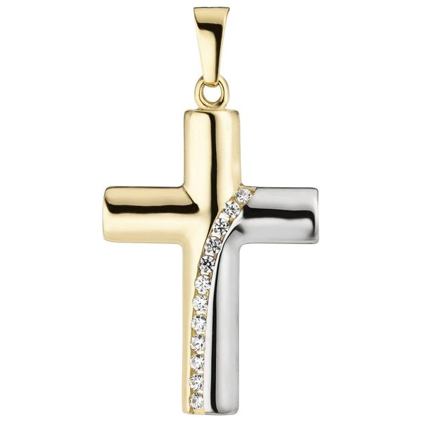 KreuzanhäNger Jobo "AnhäNger Kreuz", Gold (Gelbgold 333), SchmuckanhäNger, Damen, Gelbgold 333, 333 Gold Bicolor Mit 12 Zirkonia-image