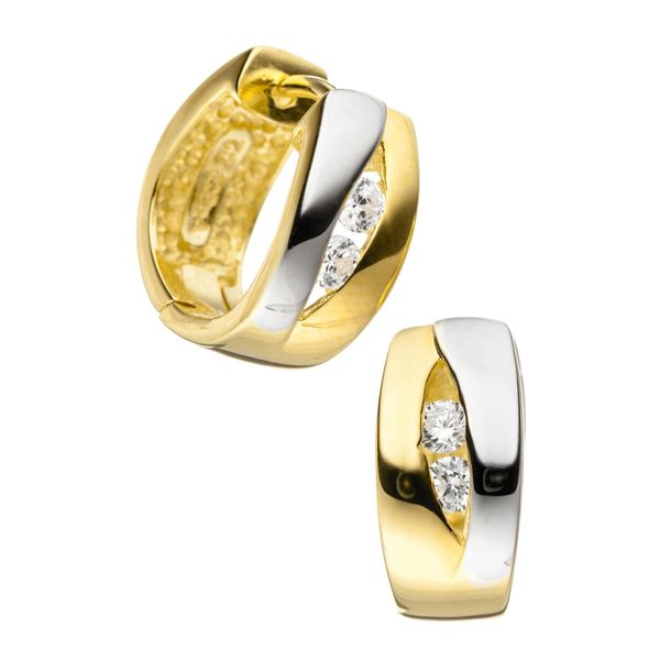Paar Creolen Jobo "Ohrringe Mit Zirkonia", Silber (Silber 925), Ohrringe, Damen, Silber 925 (Sterlingsilber), 925 Silber Bicolor Vergoldet-image