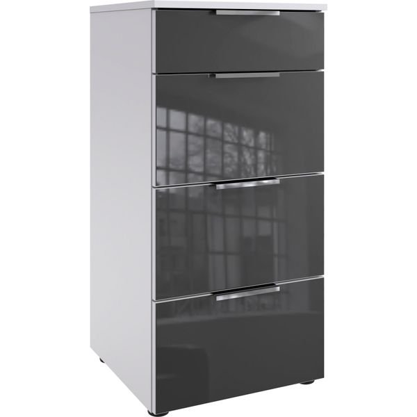 Schubkastenkommode Wimex "Level36 C By Fresh To Go", Weiß (Weiß, Glas Grau), B:41Cm H:84Cm T:41Cm, Holzwerkstoff, Sideboards, Mit Glaselementen Auf Der Front, Soft-Close Funktion, 41Cm Breit-image