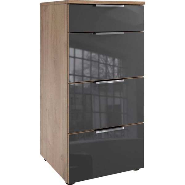 Schubkastenkommode wimex "Level36 C By Fresh To Go", Grau (Plankeneiche Nachbildung, Glas Grau), B:41Cm H:84Cm T:41Cm, Holzwerkstoff, Sideboards, Mit Glaselementen Auf Der Front, Soft-Close Funktion, 41Cm Breit-image