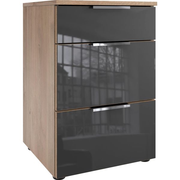 Nachtkommode Wimex "Level36 C By Fresh To Go", Grau (Plankeneiche Nachbildung, Glas Grau), B:41Cm H:61Cm T:41Cm, Holzwerkstoff, Sideboards, Mit Glaselementen Auf Der Front, Soft-Close Funktion, 41Cm Breit-image