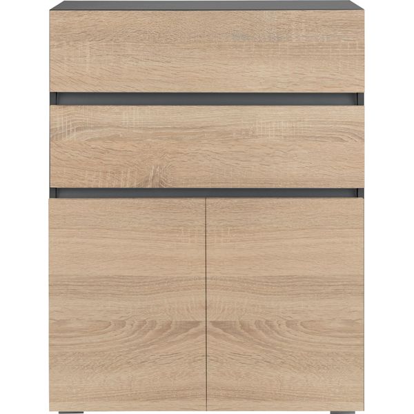 Midischrank Home Affaire "Wisla", Grau (Anthrazit, Eichefarben Sonoma), B:76Cm H:98Cm T:35Cm, Holzwerkstoff, SchräNke, Midischrank, HöHe 98 Cm, Mit TüRen & Schubkasten-image