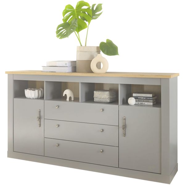 Sideboard Home Affaire "Chambord", Grau (Lichtgrau), B:198Cm H:104Cm T:44Cm, Sideboards, Sideboard, Breite Ca. 198 Cm-image
