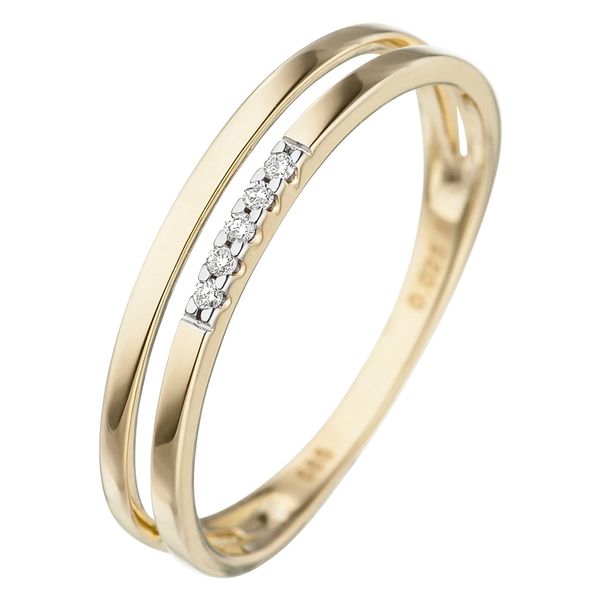 Diamantring Jobo Gr. 60, Gelb (Gelbgold 585), Fingerringe, Damen, 60, P1 = Bei 10-Facher VergrößErung Erkennbare EinschlüSse, Diamanten Gelbgold 585, Diamanten, Gelbgold 585, Diamantring, 585 Gold Mit 5 Diamanten-image