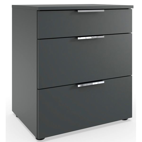 Nachtkommode Wimex "Level By Fresh To Go", Grau (Graphit), B:54Cm H:61Cm T:41Cm, Holzwerkstoff, Sideboards, 3 Schubladen Mit Soft-Close Funktion, 54Cm Breit, 61Cm Hoch-image