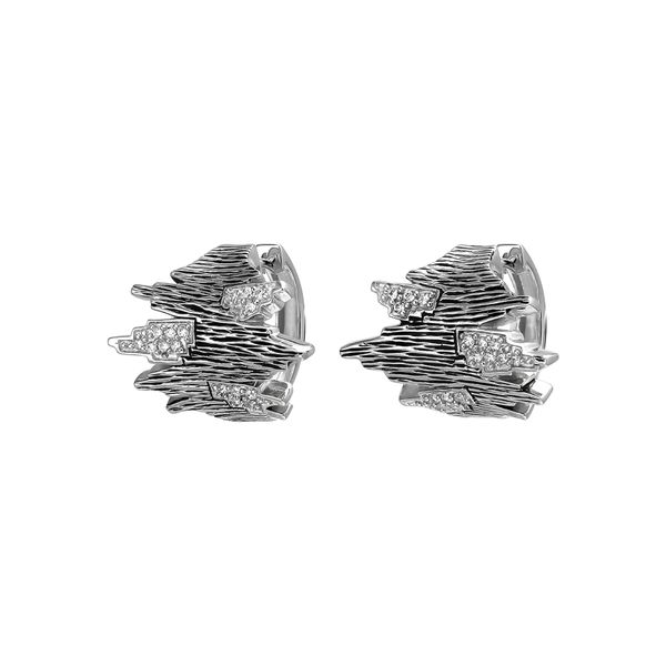 Paar Creolen Jobo, Silber (Silber 925, Weiß), Ohrringe, Damen, 19,2Mm, Silber 925 (Sterlingsilber), 925 Silber GeschwäRzt Mit 32 Zirkonia-image