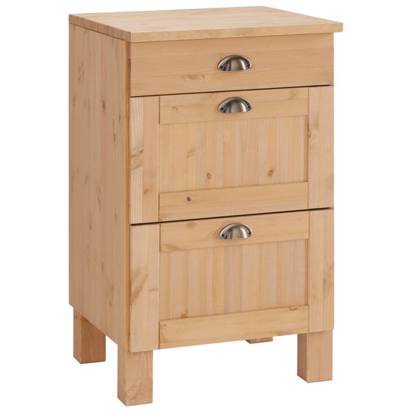 Unterschrank Home Affaire "Oslo", Beige (Natur Gebeizt, Gewachst), B:50Cm H:85Cm T:60Cm, Massivholz, SchräNke, Unterschrank, 50 Cm Breit, In 2 Tiefen, Mit 23 Mm Arbeitsplatte, 3 Schubladen-image