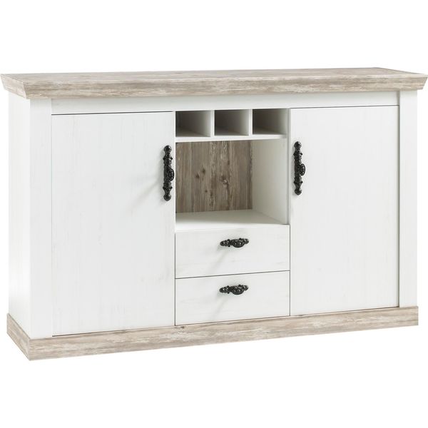 Sideboard Home Affaire "Florenz", Weiß (Pinie Weiß), B:168Cm H:104Cm T:44Cm, Sideboards, Sideboard, Im Romantischen Landhaus-Look, Breite 168 Cm-image