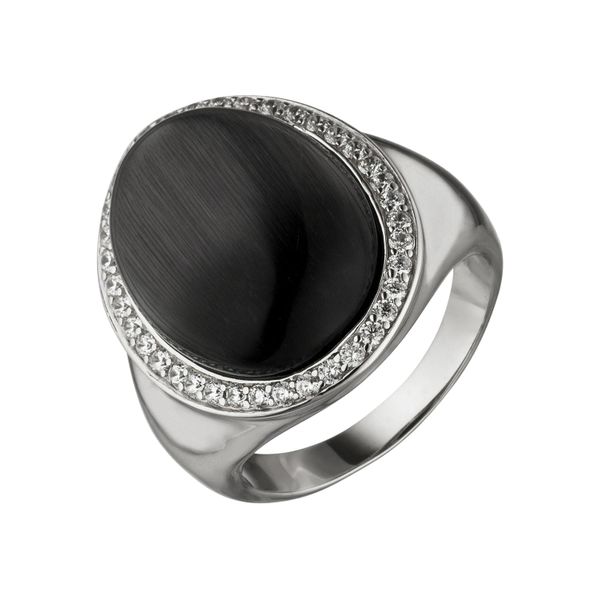 Fingerring Jobo Gr. 52, Schwarz, Fingerringe, Damen, 52, Silber 925 (Sterlingsilber), Fingerring, 925 Silber Mit Mondstein-Imitation Und 38 Zirkonia-image