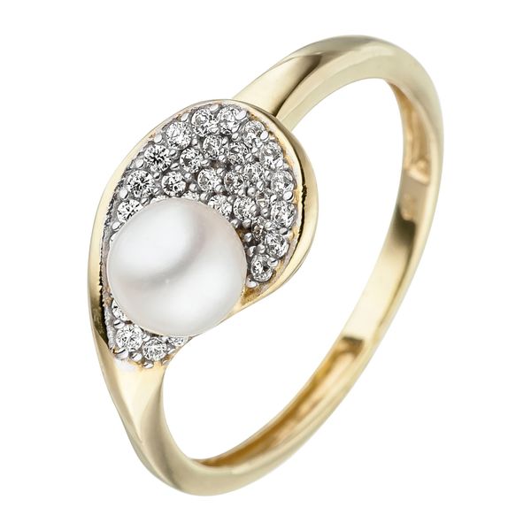 Perlenring Jobo Gr. 58, Gelb (Gelbgold 375), Fingerringe, Damen, 58, Gelbgold 375 Perlen, Gelbgold 375, Perlen, Perlenring, 375 Gold Mit Perle Und Zirkonia-image