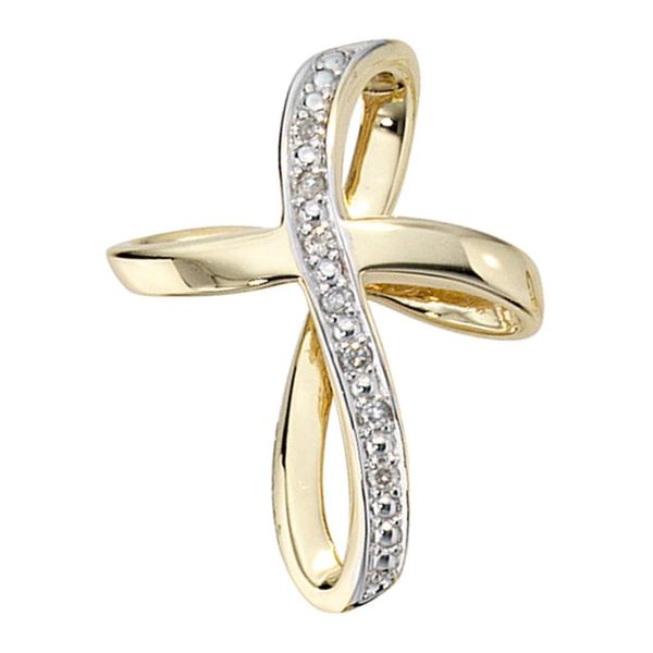 KreuzanhäNger Jobo "AnhäNger Kreuz", Gelb (Gelbgold 585), SchmuckanhäNger, Damen, Diamanten Gelbgold 585, Diamanten, Gelbgold 585, 585 Gold Mit 7 Diamanten-image