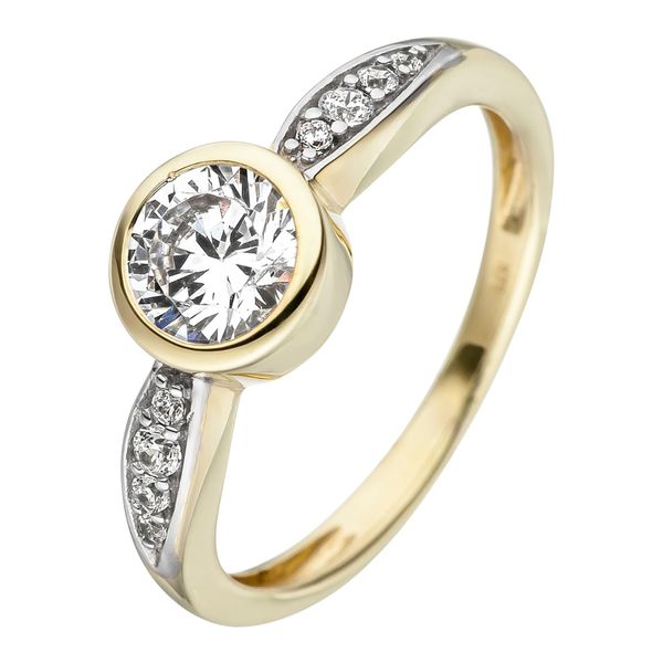 Goldring Jobo Gr. 58, Gelb (Gelbgold 375), Fingerringe, Damen, 58, Gelbgold 375, Goldring, 375 Gold Bicolor Mit Zirkonia-image