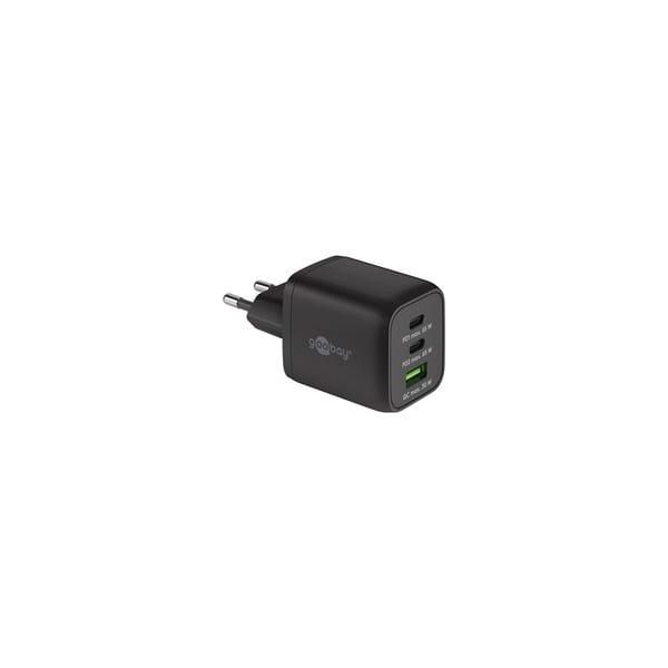 USB-C SchnellladegeräT Nano, Pd, Gan, 65 Watt, USB-C Textilkabel Schwarz, 1X USB-A, 2X USB-C Pd, Quick Charge 3.0, 1 Meter Kabel-image
