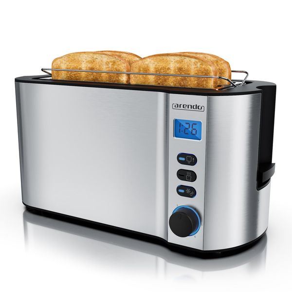 arendo Toaster Edelstahl Langschlitz 4 Scheiben, DoppelwandgehäUse, Integrierter BröTchenaufsatz, 6 BräUnungsstufen, Brotzentrierung Automatisch-image