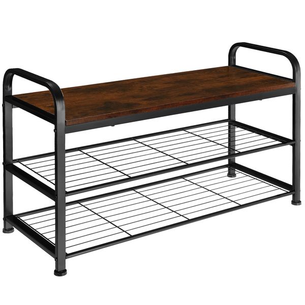 Tectake® Schuhregal, Industrial Style, Ablage Und 2 Gitterablagen, 91 X 36 X 55 Cm-image