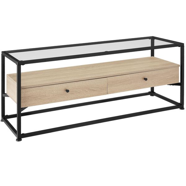 Tectake® Sideboard, Industrial Style, Platte Aus Sicherheitsglas, 2 GroßE Schubladen, 121,5 X 41,5 X 50,5 Cm-image