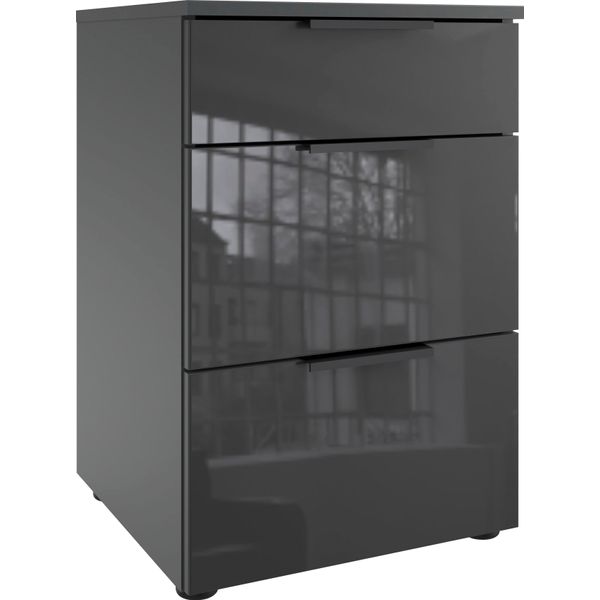 Nachtkommode Wimex "Level36 Black C By Fresh To Go", Grau (Graphit, Glas Grau), B:41Cm H:61Cm T:41Cm, Holzwerkstoff, Sideboards, Mit Glaselementen Auf Der Front, Soft-Close Funktion, 41Cm Breit-image