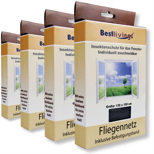 Zanzariere 130X150 Cm 4-Pack, Zanzariera Per Insetti, Nastro Velcro Autoadesivo 10Mm (Nero/Premium)-image