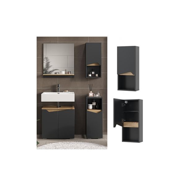 Vicco HäNgeschrank Marelle Anthrazit Eiche 30 X 67 Cm Mit TüR Und Offenem Fach-image