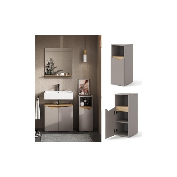Vicco Midischrank Marelle Greige Eiche 30 X 74,5 Cm Mit TüR Und Offenem Fach-image