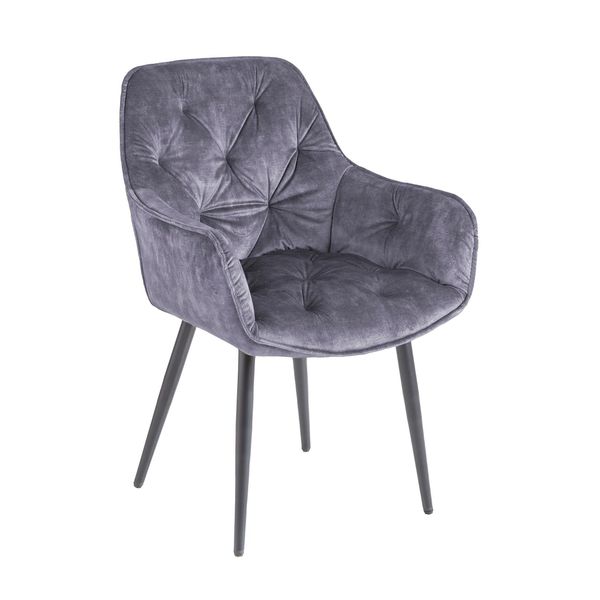 Riess-Ambiente Stuhl Milano - Grau Samt Armlehne Ziersteppung Gepolstert Schwarze Metallbeine Esszimmer-image