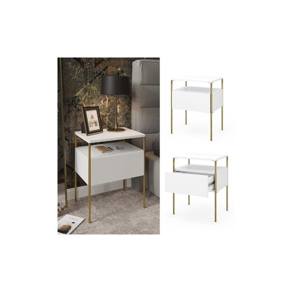 Vicco Nachtschrank Mira Weiß Gold 40 X 50 Cm Schublade Ablage Nachtkommode-image