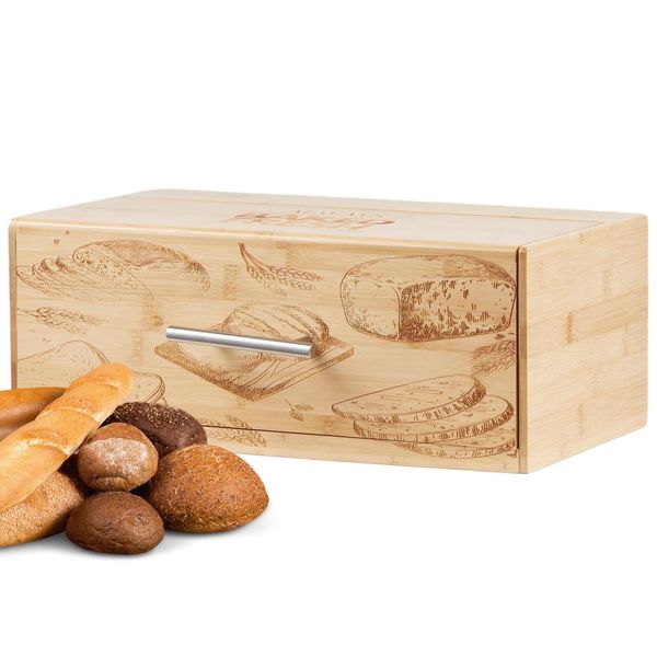 Ecosa Brotbox Mit Klappdeckel Aus Nachhaltigem Bambus Brotkasten-image
