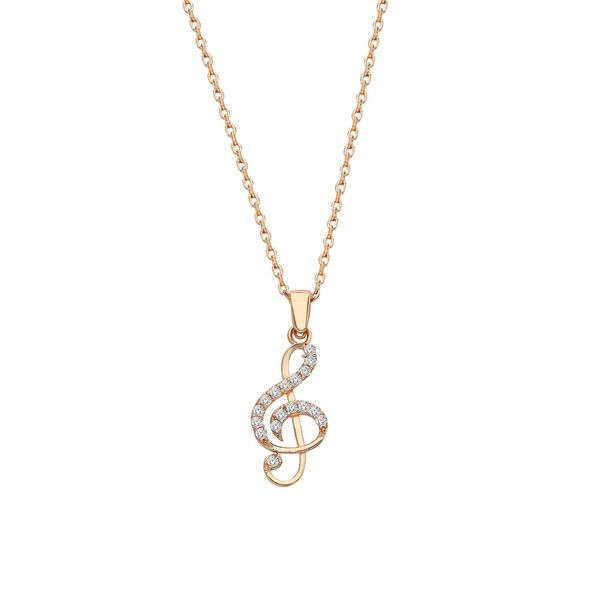 Kette Mit AnhäNger Dkeniz "925/- Sterling Silber Rosevergoldet GläNzend 46Cm Zirkonia Weiß", Rot, Halsketten, Damen, 46Cm, Silber 925 (Sterlingsilber), L: 46 B: 10Mm, GläNzend, B:10Mm-image