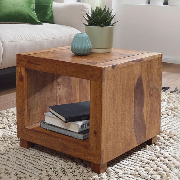 Finebuy Sheesham Massivholz Couchtisch Wohnzimmertisch Beistelltisch 50X50Cm-image