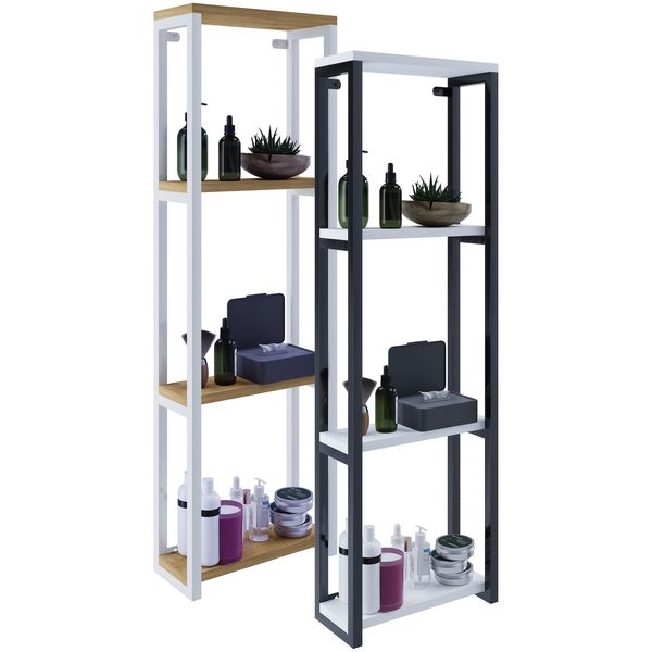 Vcm Holz Badezimmerschrank BadmöBel Metall Industrial Style Wandregal Badregal MaßE Ca. H. 112 X B. 35 X T. 15 Cm - Bitila M-image