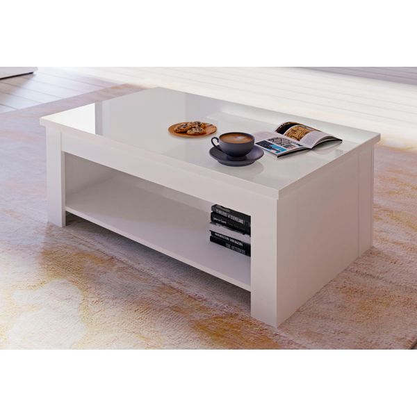 Couchtisch Forte, Weiß, B:110Cm H:44,4Cm T:65Cm, Tische, Couchtisch, Breite 110 Cm-image