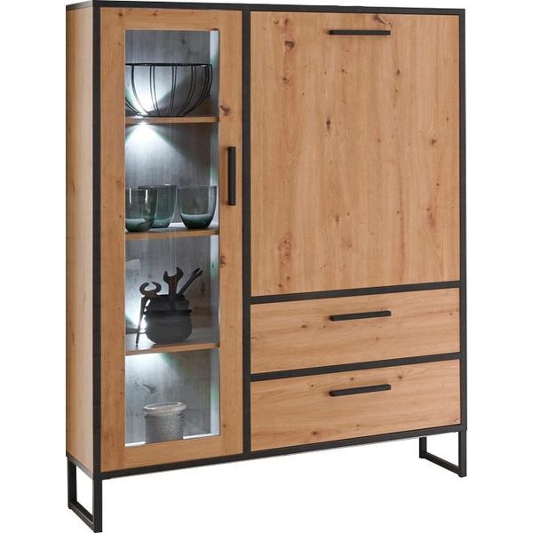 Highboard Mäusbacher "Torres", Schwarz (Asteiche, Schwarzstahl), B:105Cm H:150Cm T:42Cm, Holzwerkstoff, Sideboards, Highboard-image