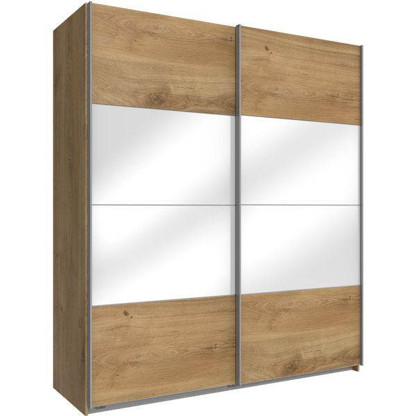 SchwebetüRenschrank wimex "Easy", Braun (Plankeneichefarben, WeißGlas), B:135Cm H:210Cm T:65Cm, SchräNke, SchwebetüRenschrank, Mit Teilglas-image