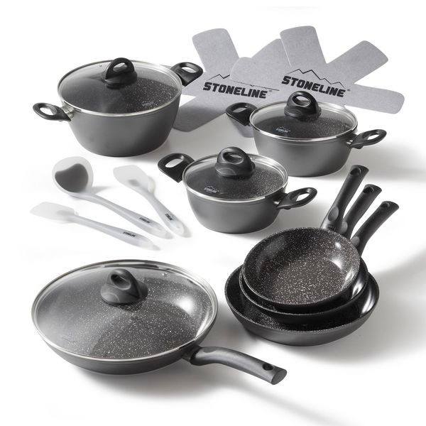 Stoneline Ceramic Kochgeschirr Set, 16-Teilig, Mit Glasdeckeln, Induktionsgeeignet, Pfas-Freie Antihaftbeschichtung Mit Echten Steinpartikeln, Topfset, Pfannenset-image