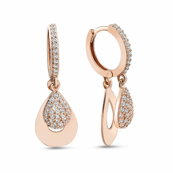 Paar OhrhäNger dKeniz "925/- Sterling Silber RoséVergoldet Eleganz Ohrring", Rosa (Rosé, Weiß), Ohrringe, Damen, One-Size, Silber 925 (Sterlingsilber)-image