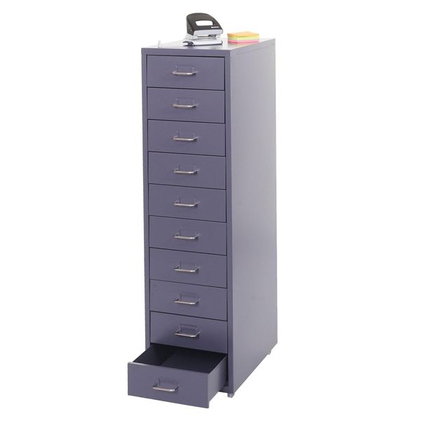 Rollcontainer Preston T851, Schubladenschrank Stahlschrank, 110X28X41Cm 10 Schubladen ~ Dunkelgrau-image