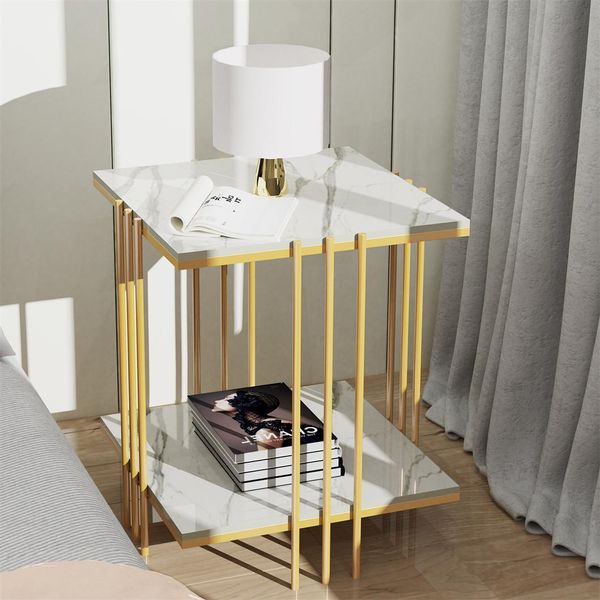 Wisfor Comodino, Tavolino In Marmo Con Ripiano, Tavolino Comodino Cassettiera, Salvaspazio, Per Camera Da Letto, Soggiorno, Moderno-image