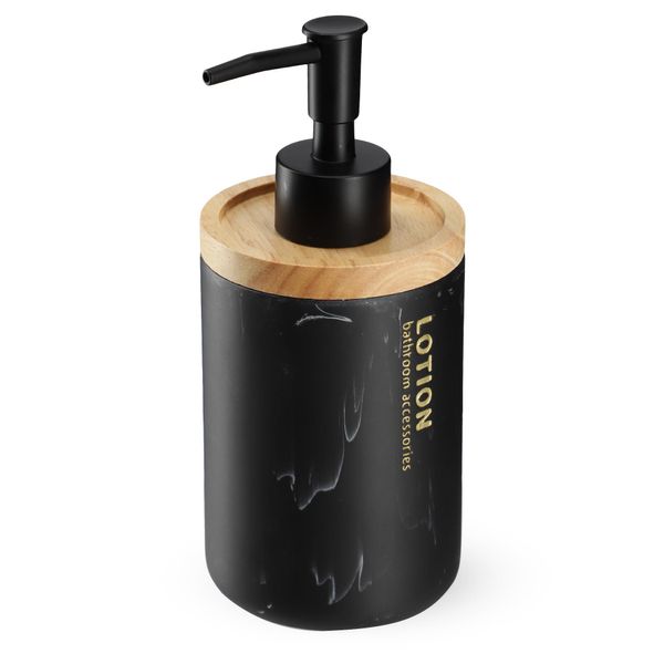 Dispenser Di Sapone Kadax "Colmar"", Dispenser Di Sapone Liquido Con Coperchio In Bambù, Nero, 17,5 Cm"-image