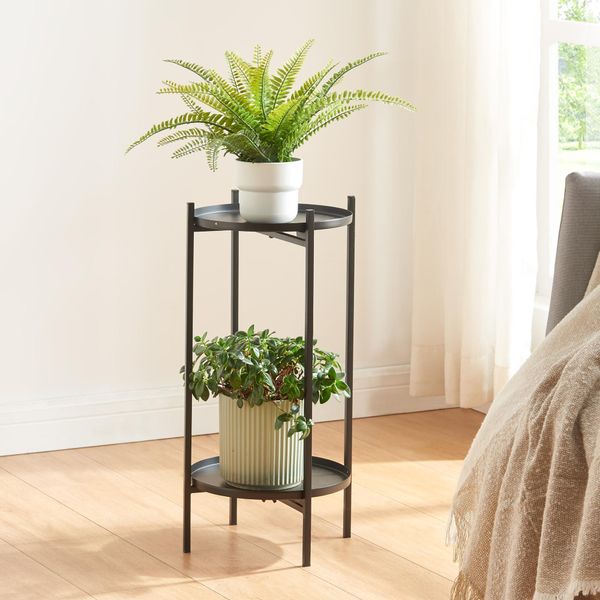 Supporto Per Piante 'Tuusula' Con 2 Ripiani Metallo 54 X 25 Cm Nero-image