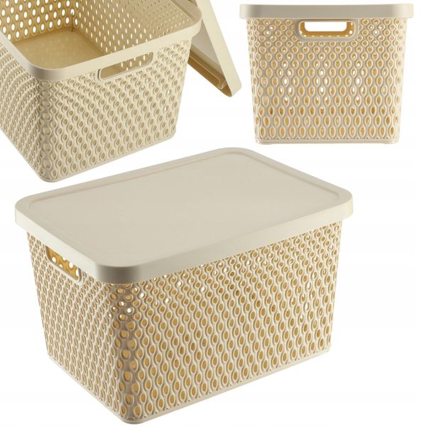 Cestino Portaoggetti Kadax, Cestino Con Coperchio, Scatola Portaoggetti, Scatola Portaoggetti In Plastica (18L, Beige)-image