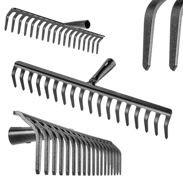 Rastrello Da Giardino Kadax Senza Manico, Rastrello Da Giardino In Acciaio, Rastrello Per La Manutenzione Del Giardino (Rettangolare A 18 Denti)-image