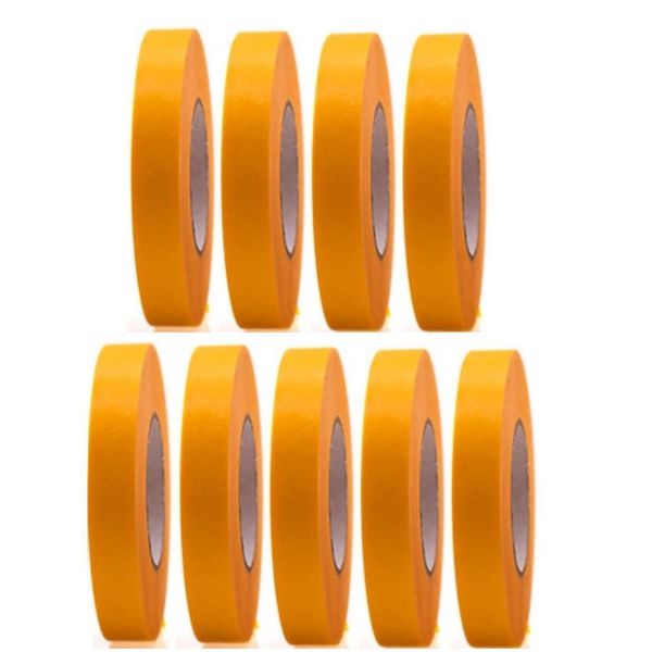 9 Rotoli Di Nastro Adesivo Professionale Oro 50 M X 15 Mm - Nastro Crespo Oro Per Pittori - Nastro Per Mascheratura Per Pittori E Decoratori - Crespo Per Interni Ed Esterni - Crespo Per Pittori - Nastro Adesivo Versatile Per Lavori Di Pittura-image