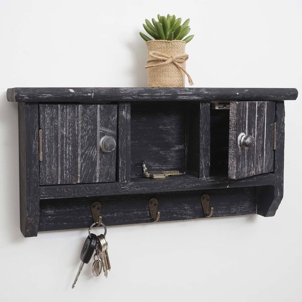 Tastiera HWC-A48, Cassetta Portachiavi Con Ante, Legno Massiccio Mvg ~ Grigio Shabby-image