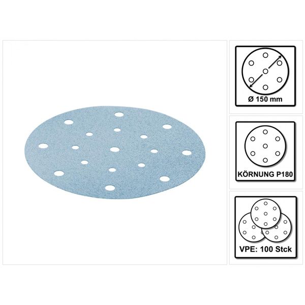 Festool Stf D150/16 Disco Abrasivo 150 Mm P180 GR/100 Granat - 100 Pz. ( 496981 )-image