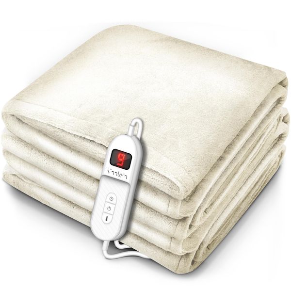 Sinnlein® Coperta Riscaldante In Peluche 160 X 120 Cm Crema Testata SÜD Gs | Coperta Riscaldante Elettrica Con Spegnimento Automatico | Coperta Accogliente | Funzione Timer | 9 Impostazioni Di Temperatura | Lavabile Fino A 40°C | Display Digitale-image