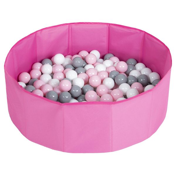 Selonis Bagno Di Palline Pieghevole Con 100 Palline Per Animali Da Gioco Per Bambini, Rosa:Bianco/Grigio/Rosa Polvere-image