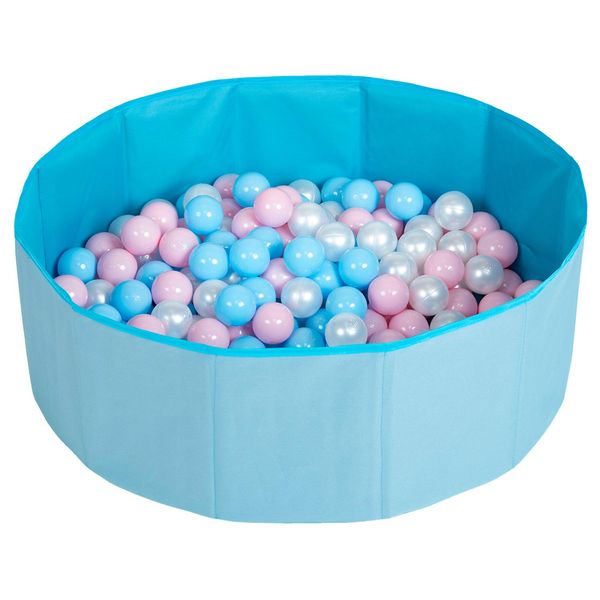 Selonis Bagno Di Palline Pieghevole Con 200 Palline Per Far Giocare Gli Animali Domestici Dei Bambini, Blu: Blu Bambino/Rosa Polvere/Perla-image