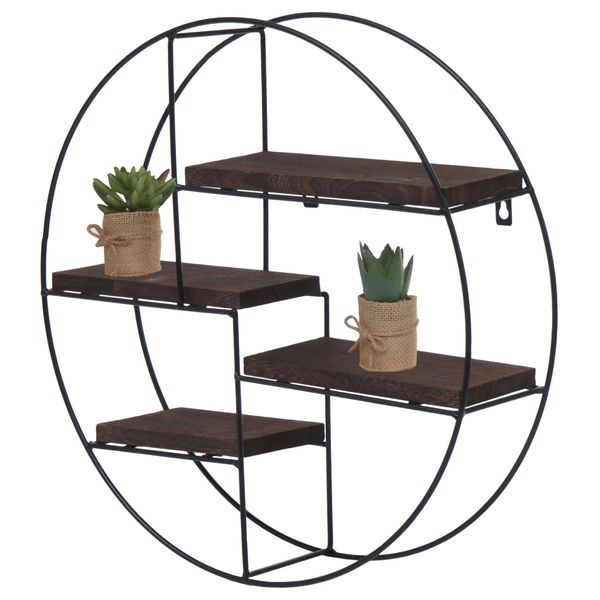 Scaffale A Muro HWC-K76, Scaffale Pensile Scaffale Galleggiante, 4 Ripiani Metallo Legno Massiccio Industriale 45X45X11Cm ~ Marrone Scuro-image