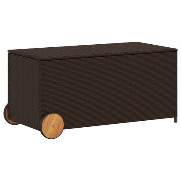 Vidaxl Cassapanca Da Giardino Con Rotelle Marrone 190L Poly Rattan-image