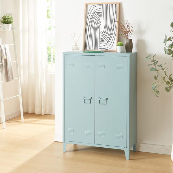 Armadio In Metallo 'Oripää' A 2 Ante 110 X 75 X 33 Cm Grigio-Blu-image